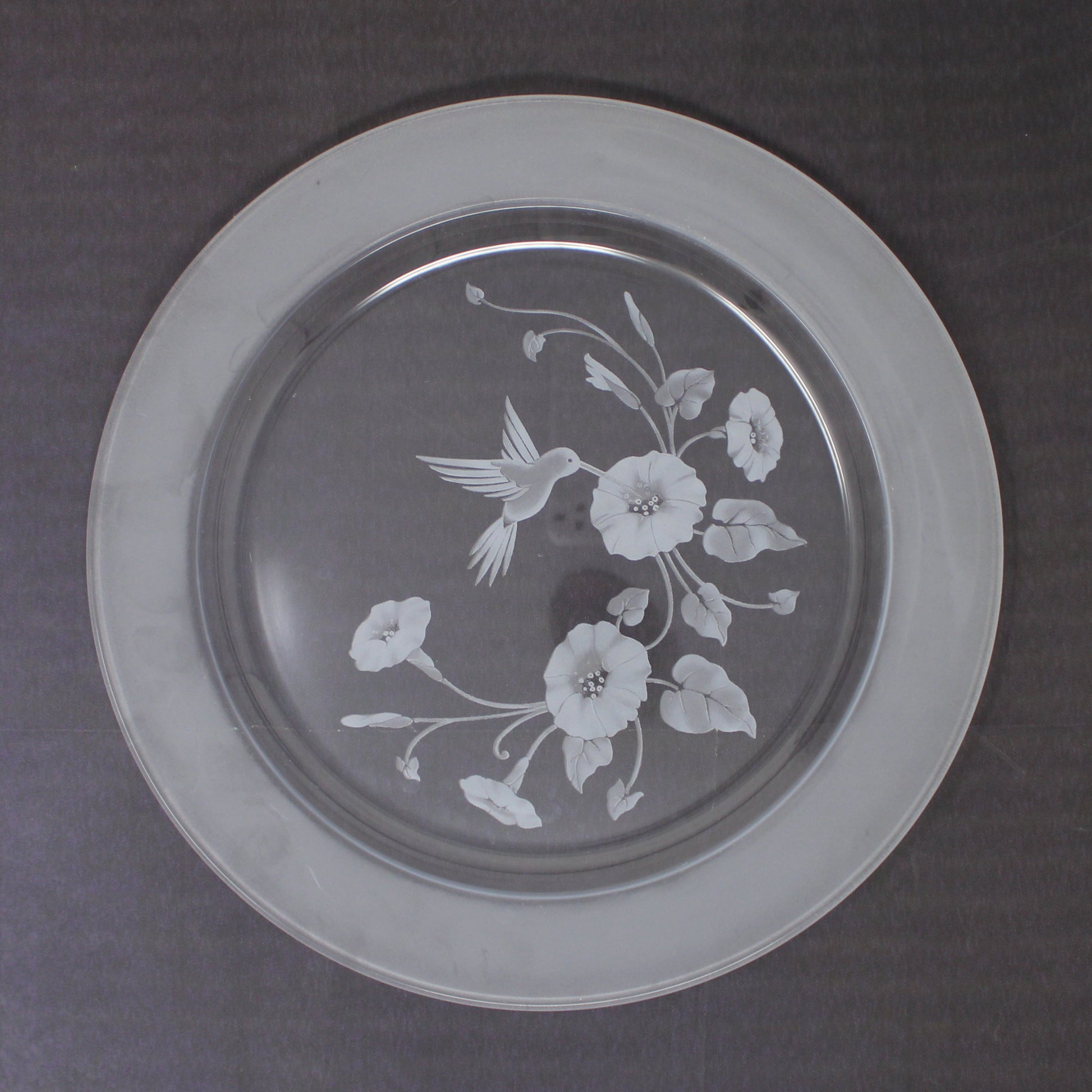 Vintage Crystal Dinner Plates, Hummingbird & Morning Glory Retired Avon Pattern, Frosted French Crystal