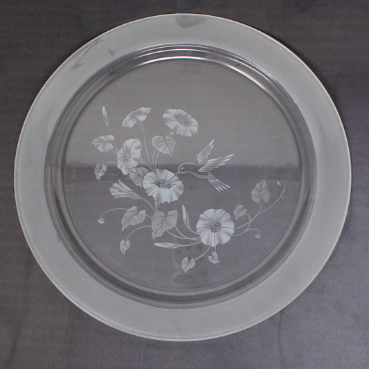 Vintage Serving Platter / Torte Plate. Hummingbird & Morning Glory Retired Avon Pattern, Frosted French Crystal