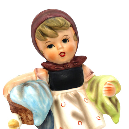 Figurine, Brinn's, Girl with Goose & Laundry Basket, Hummel Style, Hand Painted, Porcelain, Vintage