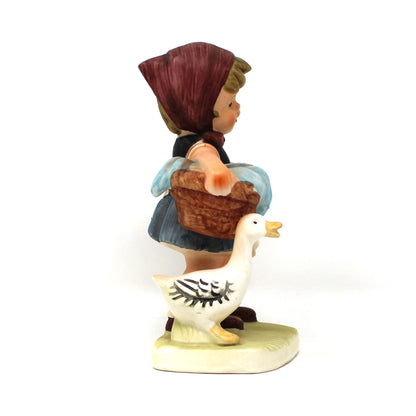 Figurine, Brinn's, Girl with Goose & Laundry Basket, Hummel Style, Hand Painted, Porcelain, Vintage