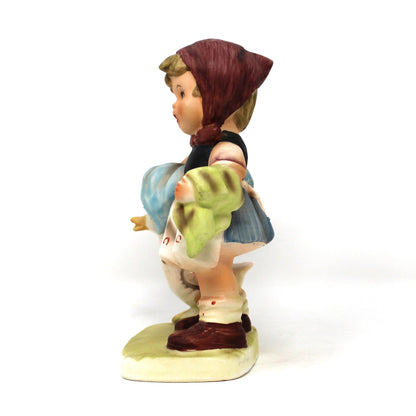 Figurine, Brinn's, Girl with Goose & Laundry Basket, Hummel Style, Hand Painted, Porcelain, Vintage
