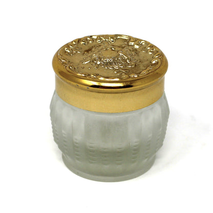 Cosmetics, Makeup Glass Jar, Estee Lauder Frosted Glass with Gold Lid, Empty, Re-Nutriv Souffle Makeup, Vintage