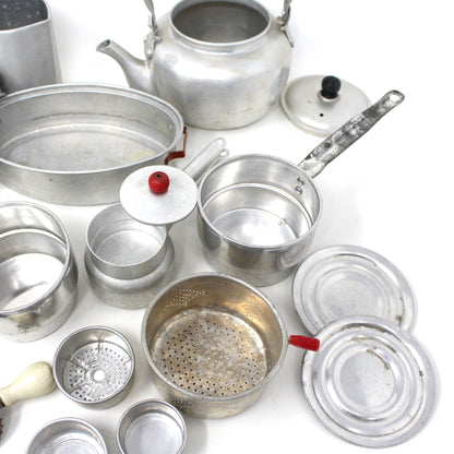 Children's Toy Cookware & Utensils Set, Toy Aluminum Kitchen Set, 18 Pcs, Vintage