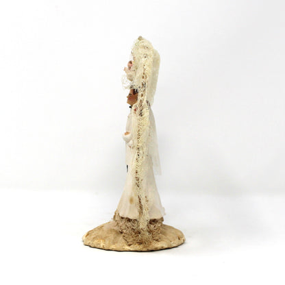 Cake Toppers, Bridal Chalkware Bride & Groom, Heart Shaped Tulle Arch, Hand Painted, Vintage 1930's