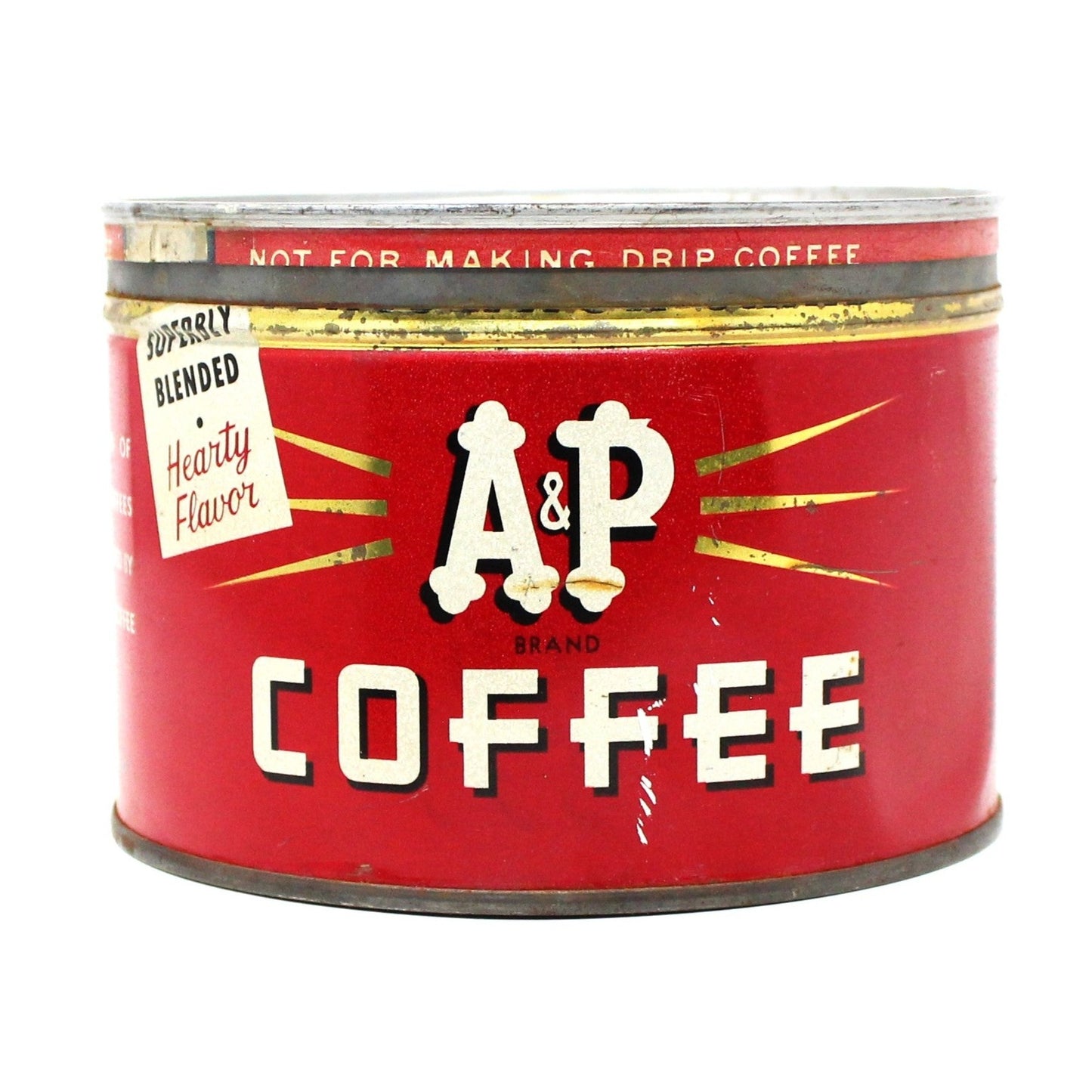 Coffee Can Tin, A&P Collectible Red Coffee Can, Key Wind, 1 lb, Vintage