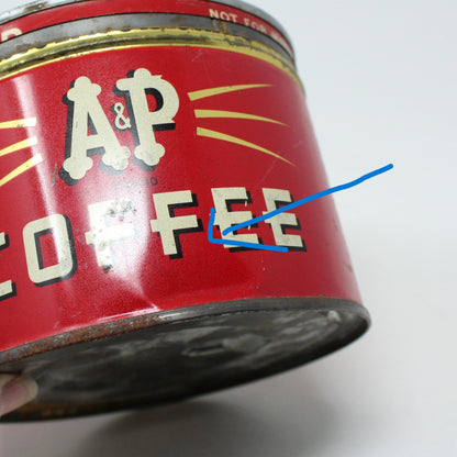 Coffee Can Tin, A&P Collectible Red Coffee Can, Key Wind, 1 lb, Vintage