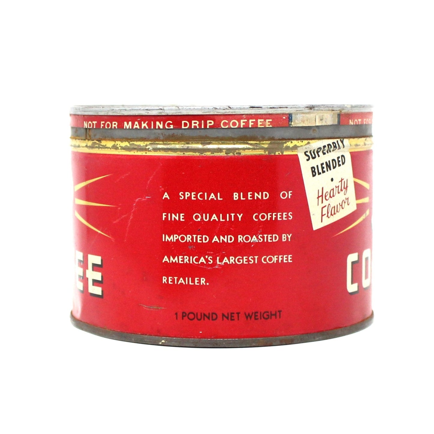 Coffee Can Tin, A&P Collectible Red Coffee Can, Key Wind, 1 lb, Vintage