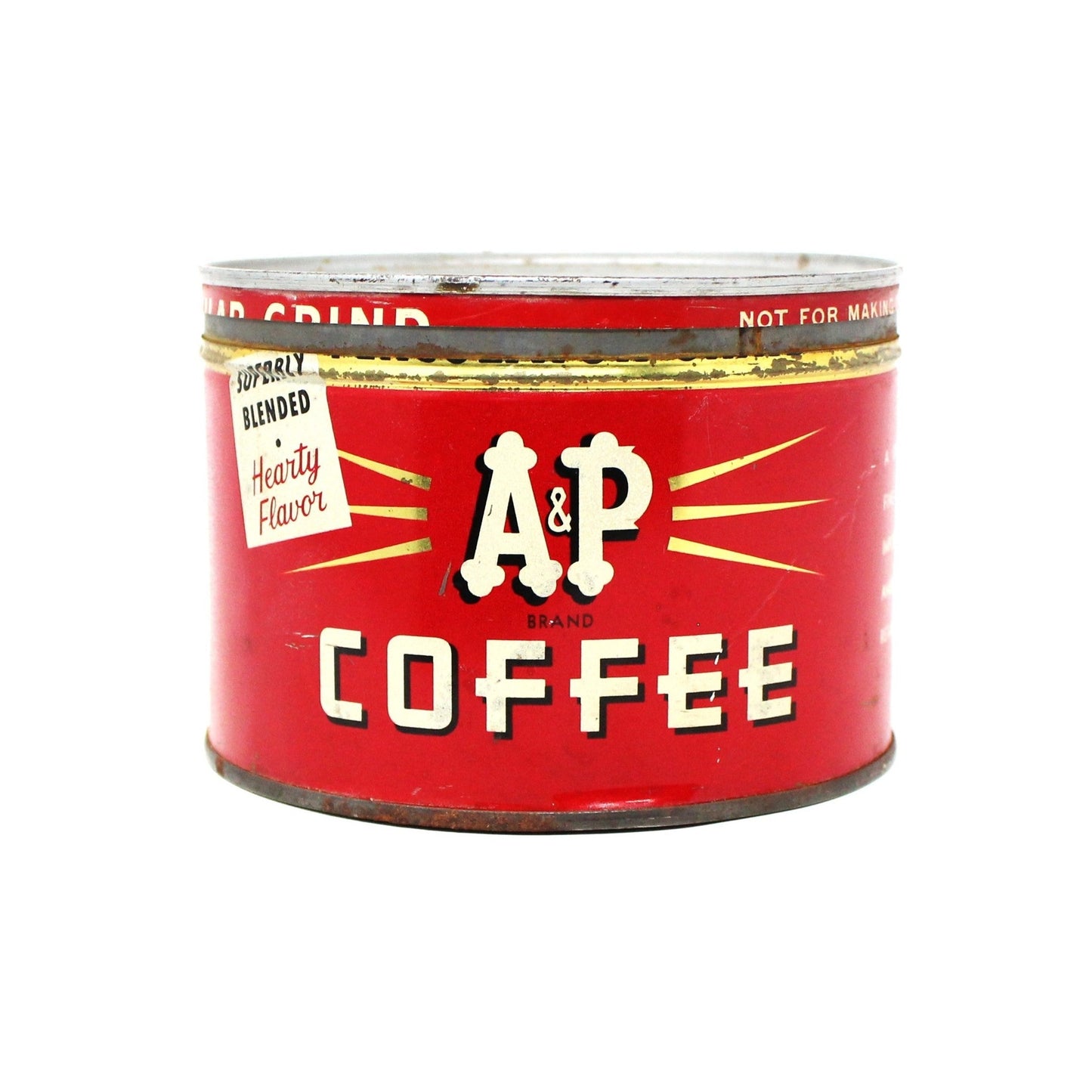 Coffee Can Tin, A&P Collectible Red Coffee Can, Key Wind, 1 lb, Vintage