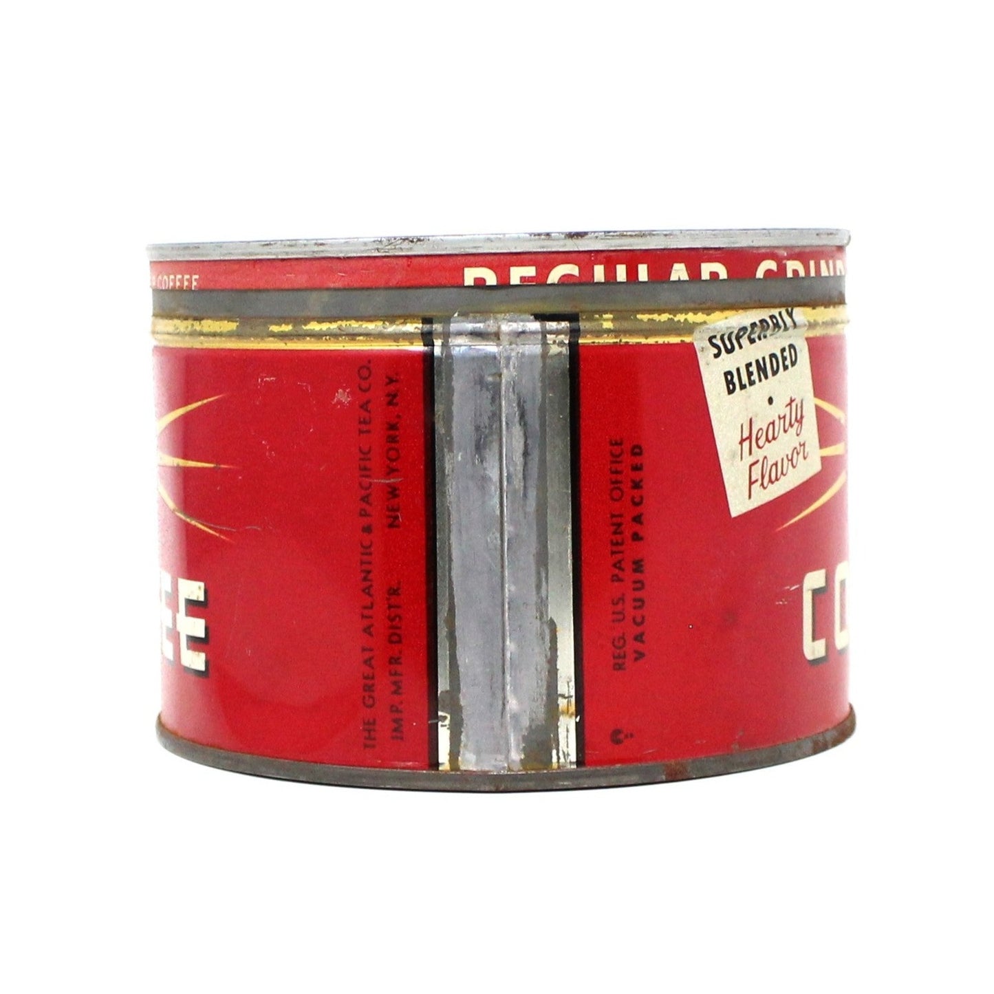Coffee Can Tin, A&P Collectible Red Coffee Can, Key Wind, 1 lb, Vintage