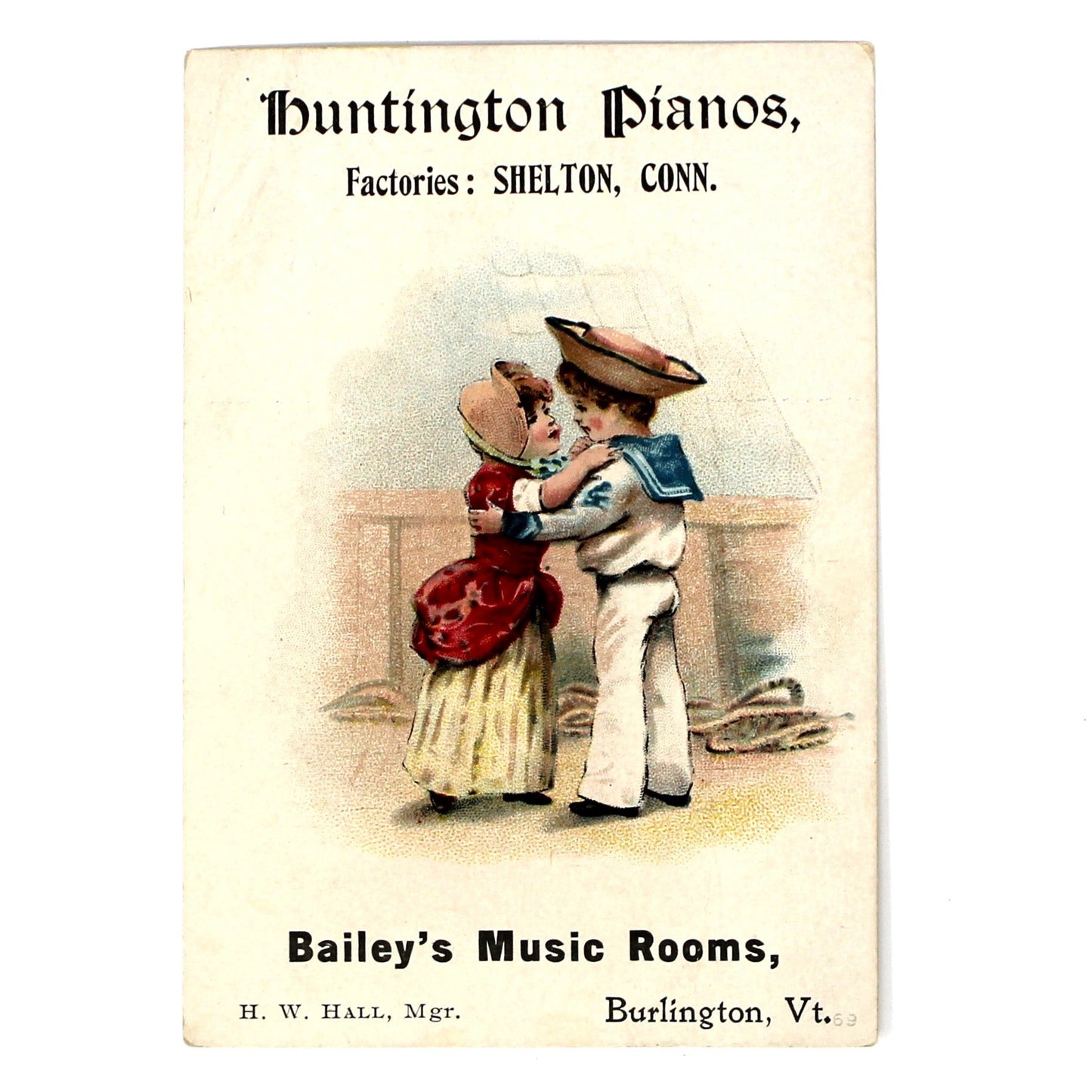 Advertising Trade Cards, Huntington Pianos, Sailor Deployment, Loving Departure or Reunion, Antique