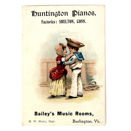 Advertising Trade Cards, Huntington Pianos, Sailor Deployment, Loving Departure or Reunion, Antique