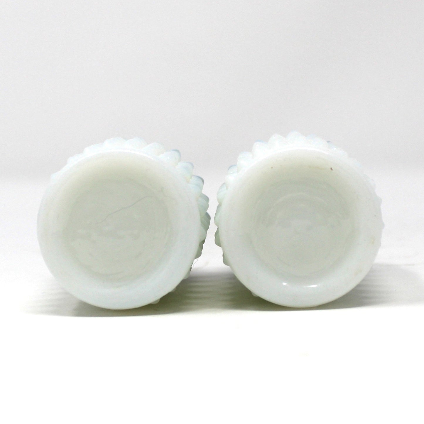 Salt and Pepper Shakers, Fenton Milk Glass Hobnail Pattern with Metal Lids, Vintage, Pre 1958