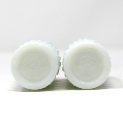 Salt and Pepper Shakers, Fenton Milk Glass Hobnail Pattern with Metal Lids, Vintage, Pre 1958