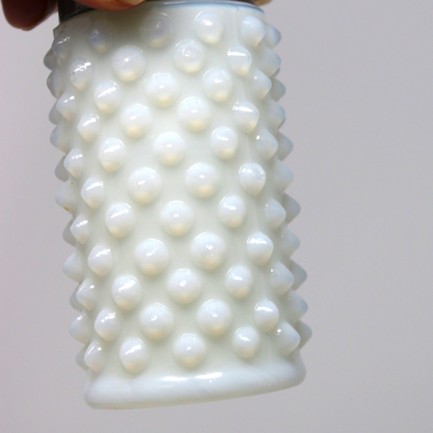 Salt and Pepper Shakers, Fenton Milk Glass Hobnail Pattern with Metal Lids, Vintage, Pre 1958