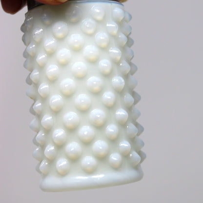 Salt and Pepper Shakers, Fenton Milk Glass Hobnail Pattern with Metal Lids, Vintage, Pre 1958