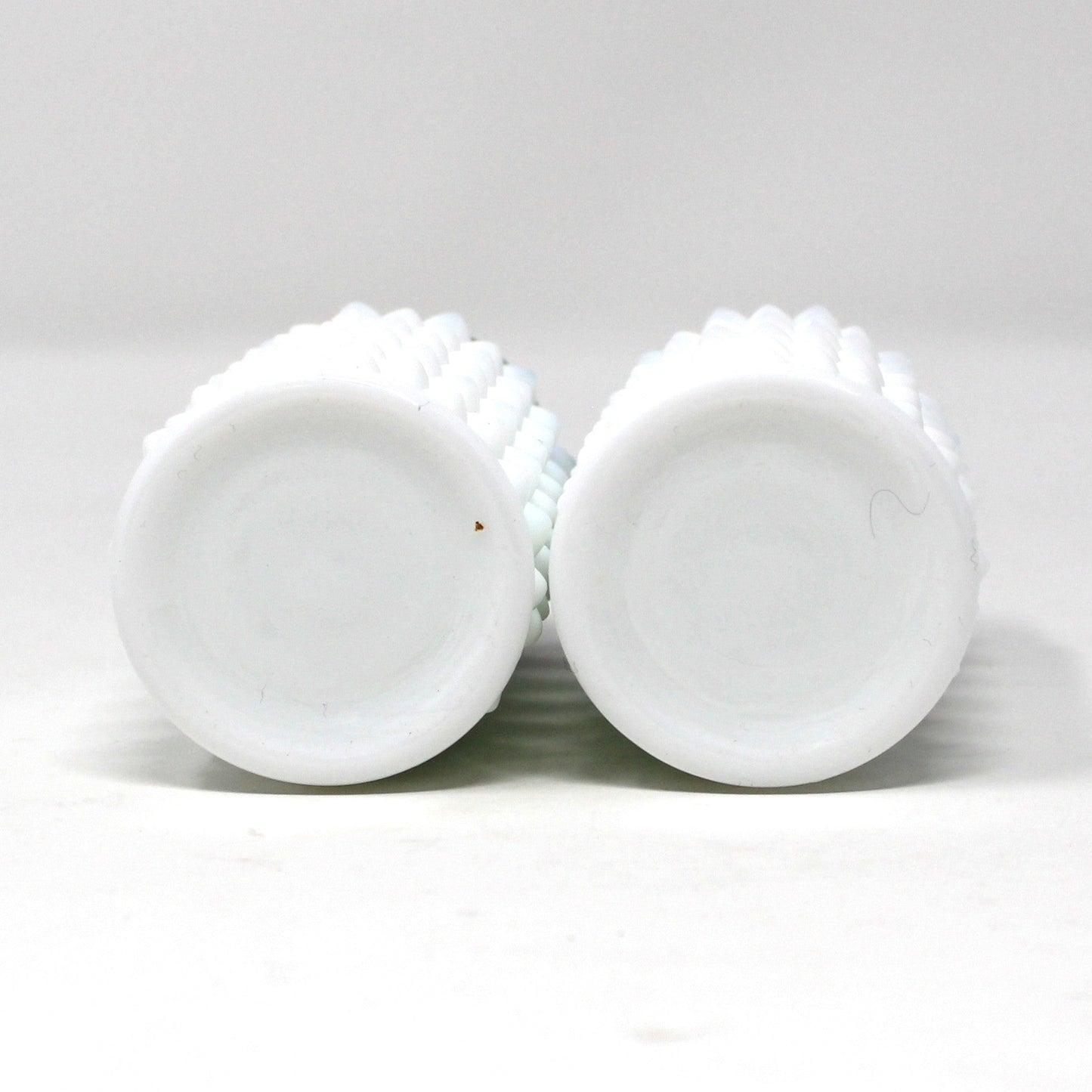 Salt and Pepper Shakers, Fenton Milk Glass Hobnail Pattern with Metal Lids, Vintage 1970's