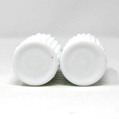 Salt and Pepper Shakers, Fenton Milk Glass Hobnail Pattern with Metal Lids, Vintage 1970's