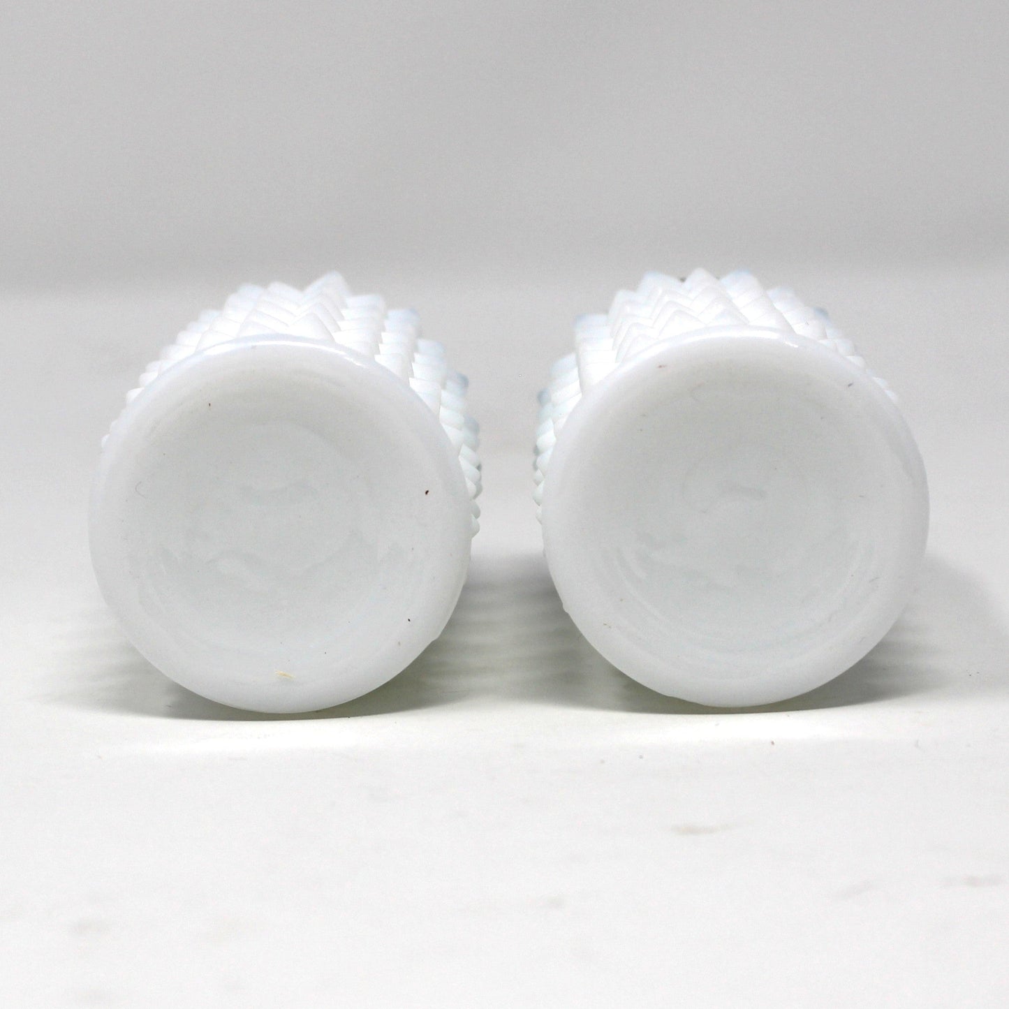 Salt and Pepper Shakers, Fenton Milk Glass Hobnail Pattern with Metal Lids, Vintage