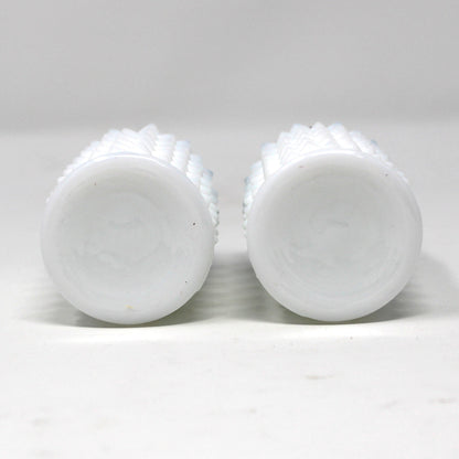 Salt and Pepper Shakers, Fenton Milk Glass Hobnail Pattern with Metal Lids, Vintage