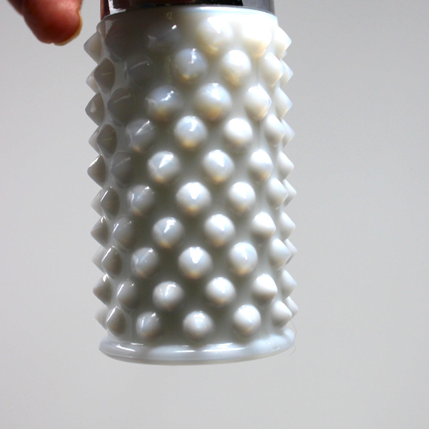 Salt and Pepper Shakers, Fenton Milk Glass Hobnail Pattern with Metal Lids, Vintage