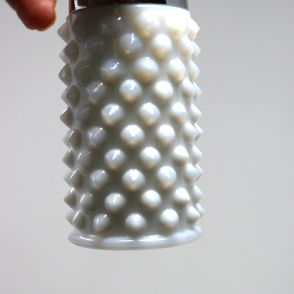 Salt and Pepper Shakers, Fenton Milk Glass Hobnail Pattern with Metal Lids, Vintage