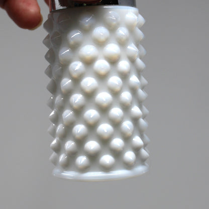 Salt and Pepper Shakers, Fenton Milk Glass Hobnail Pattern with Metal Lids, Vintage