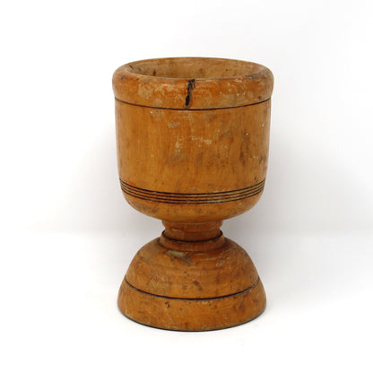 Mortar, Hand Turned Hardwood, Domed Foot, Carved Rings, Puerto Rican Artisan, Rustic Patina, Vintage, 1930s-1940s