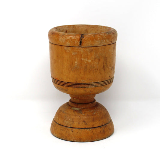 Mortar, Wooden, Hand Turned Pedestal, Carved Rings, Dome Foot, Rustic Vintage Kitchen Tools