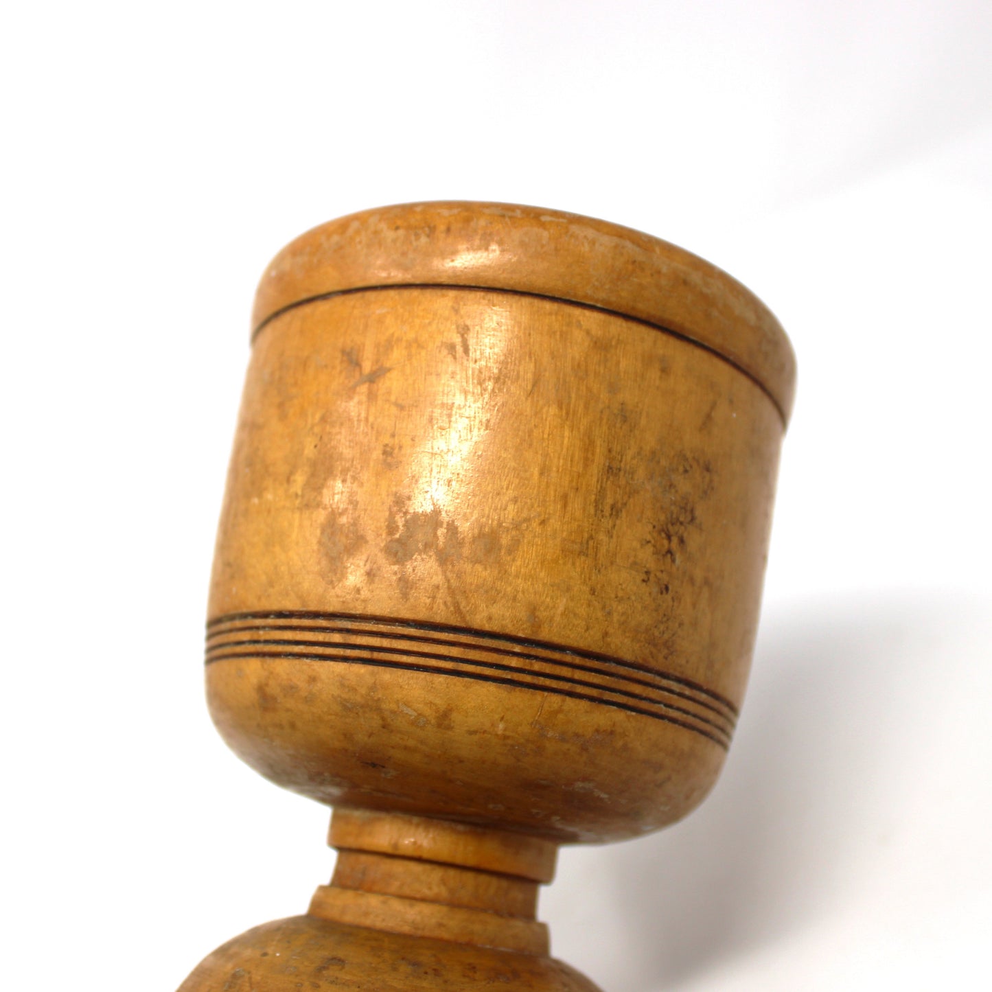 Mortar, Hand Turned Hardwood, Domed Foot, Carved Rings, Puerto Rican Artisan, Rustic Patina, Vintage, 1930s-1940s