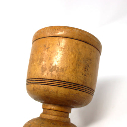 Mortar, Hand Turned Hardwood, Domed Foot, Carved Rings, Puerto Rican Artisan, Rustic Patina, Vintage, 1930s-1940s
