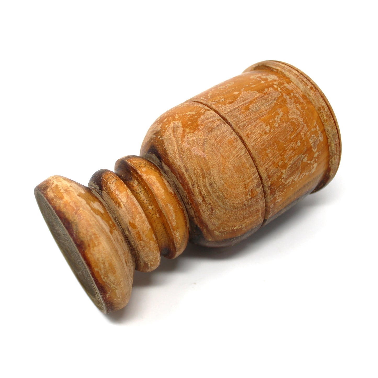Mortar, Hand Turned Hardwood, Borincan Mark, Puerto Rican Artisan, Turned Pedestal Rings, Rustic Patina, Vintage, 1930s-1940s