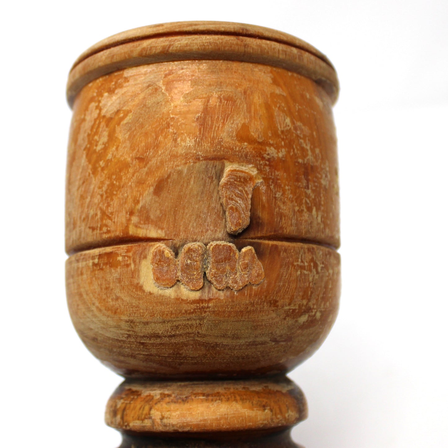 Mortar, Hand Turned Hardwood, Borincan Mark, Puerto Rican Artisan, Turned Pedestal Rings, Rustic Patina, Vintage, 1930s-1940s