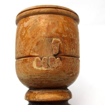 Mortar, Hand Turned Hardwood, Borincan Mark, Puerto Rican Artisan, Turned Pedestal Rings, Rustic Patina, Vintage, 1930s-1940s