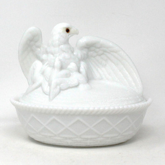 Bon Bon / Candy Dish with Lid, Westmoreland Eagle On A Nest, Milk Glass, Vintage