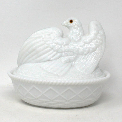 Candy Dish, Westmoreland, Eagle on Nest, American Liberty Eagle, Milk Glass, Covered, Vintage, 1950s-1970s