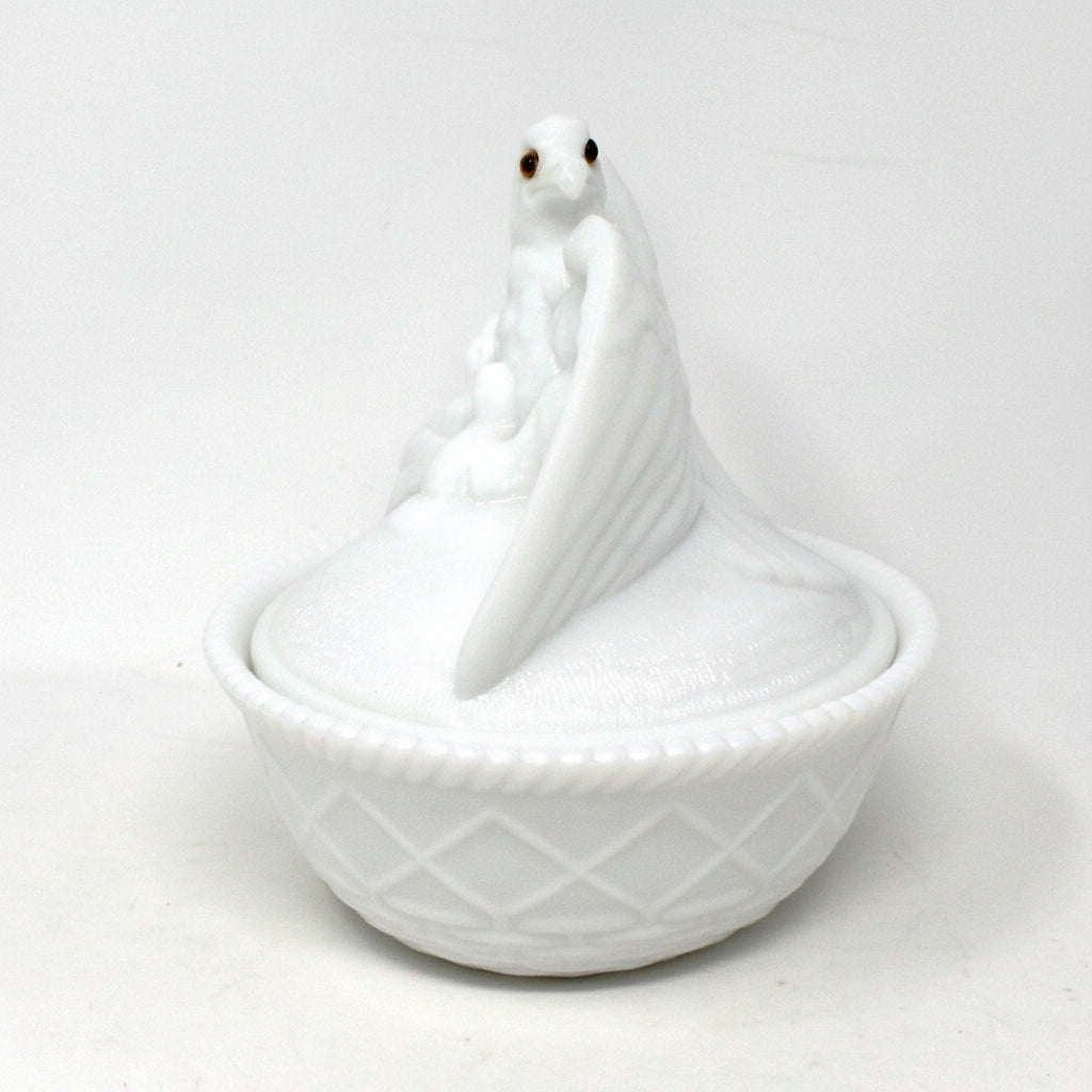 Candy Dish, Westmoreland, Eagle on Nest, American Liberty Eagle, Milk Glass, Covered, Vintage, 1950s-1970s