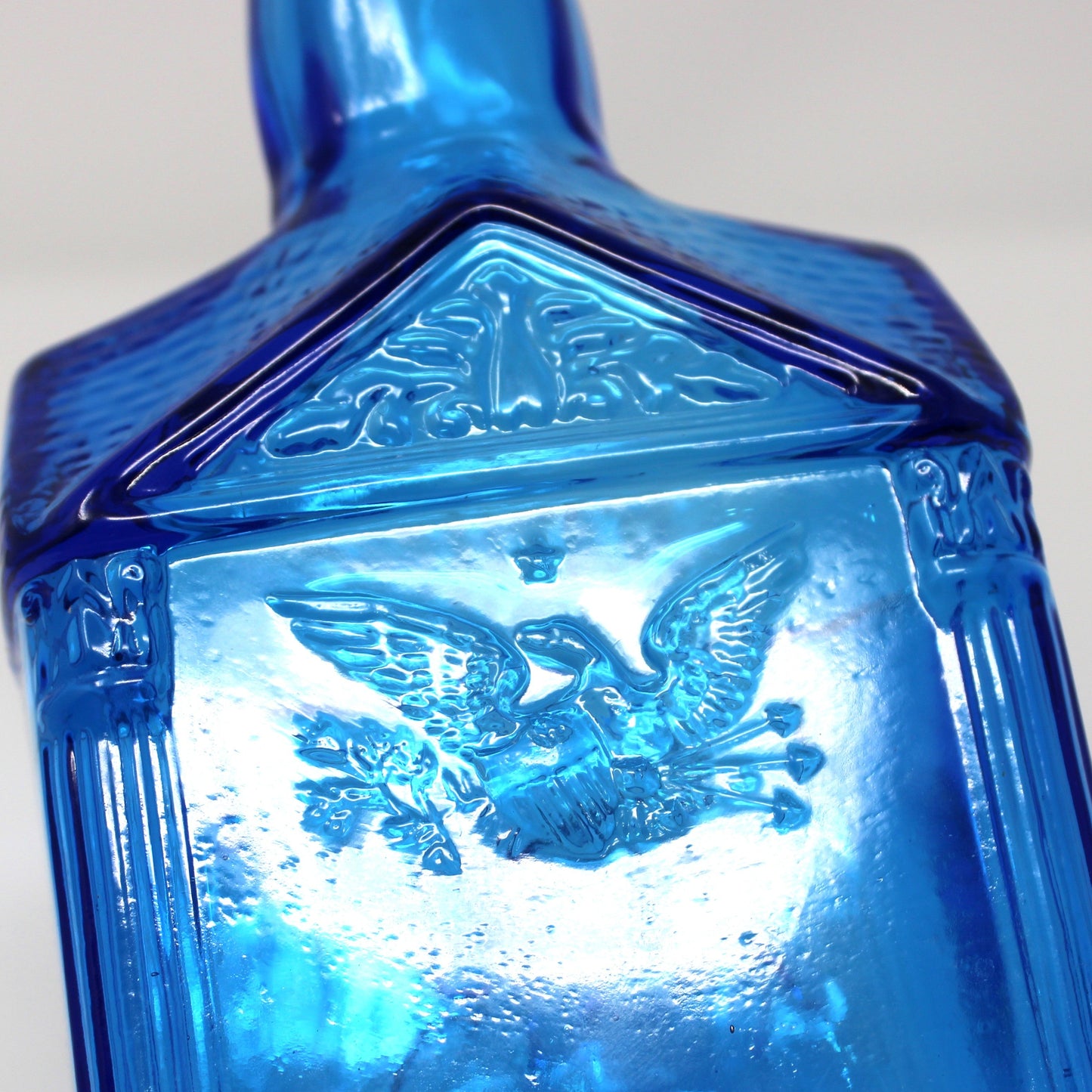 Bottle, Wheaton, Paul Revere, 1775 Midnight Ride, Commemorative, Blue Glass, American Eagle, Made in USA, Vintage, 1970s