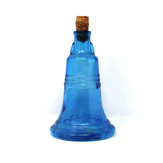 Bottle, Wheaton, Liberty Bell, Pass and Stow, Commemorative, Blue Glass, Cork Stopper, Made in USA, Vintage, 1970s