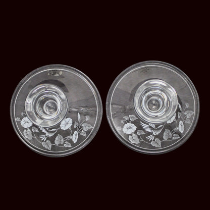 Candle Holders, Avon, Hummingbird Pattern, Frosted / Etched Crystal, Set of Two, Taper Size, Vintage