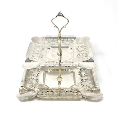 Vintage Two-Tier Server, Silverplated Square Tidbit Tray with Metal Handle from Studio Nova / Mikasa "Silver Radiance" Pattern HT105/810.