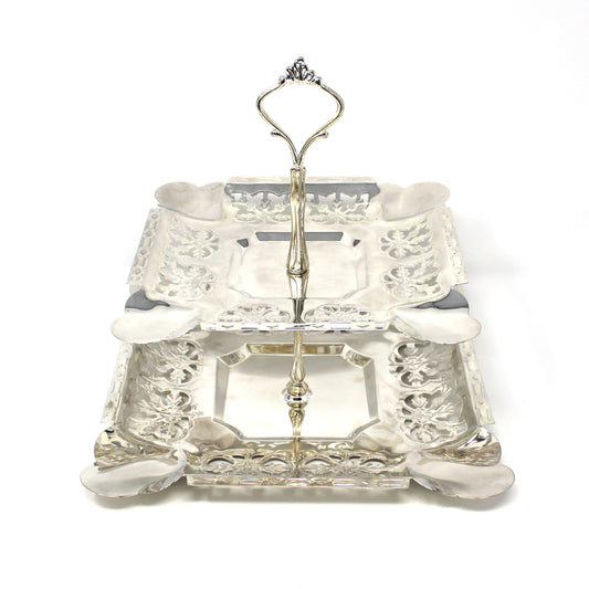 Vintage Two-Tier Server, Silverplated Square Tidbit Tray with Metal Handle from Studio Nova / Mikasa "Silver Radiance" Pattern HT105/810.