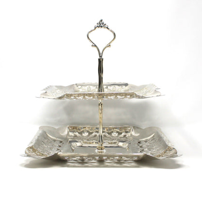 Sandwich Plate / Tidbit Tray, Two-Tier Server with Handle, Silverplate, Studio Nova Silver Radiance, Vintage