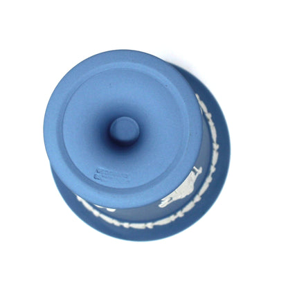Vase, Wedgwood, Blue Jasperware, Flared Pedestal, Neoclassical Figures, 1985, Made in England