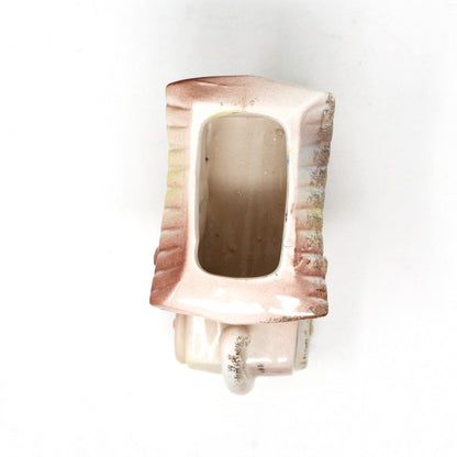 Planter, Antique Car with Curtains, Pink with Gold, G686, Vintage