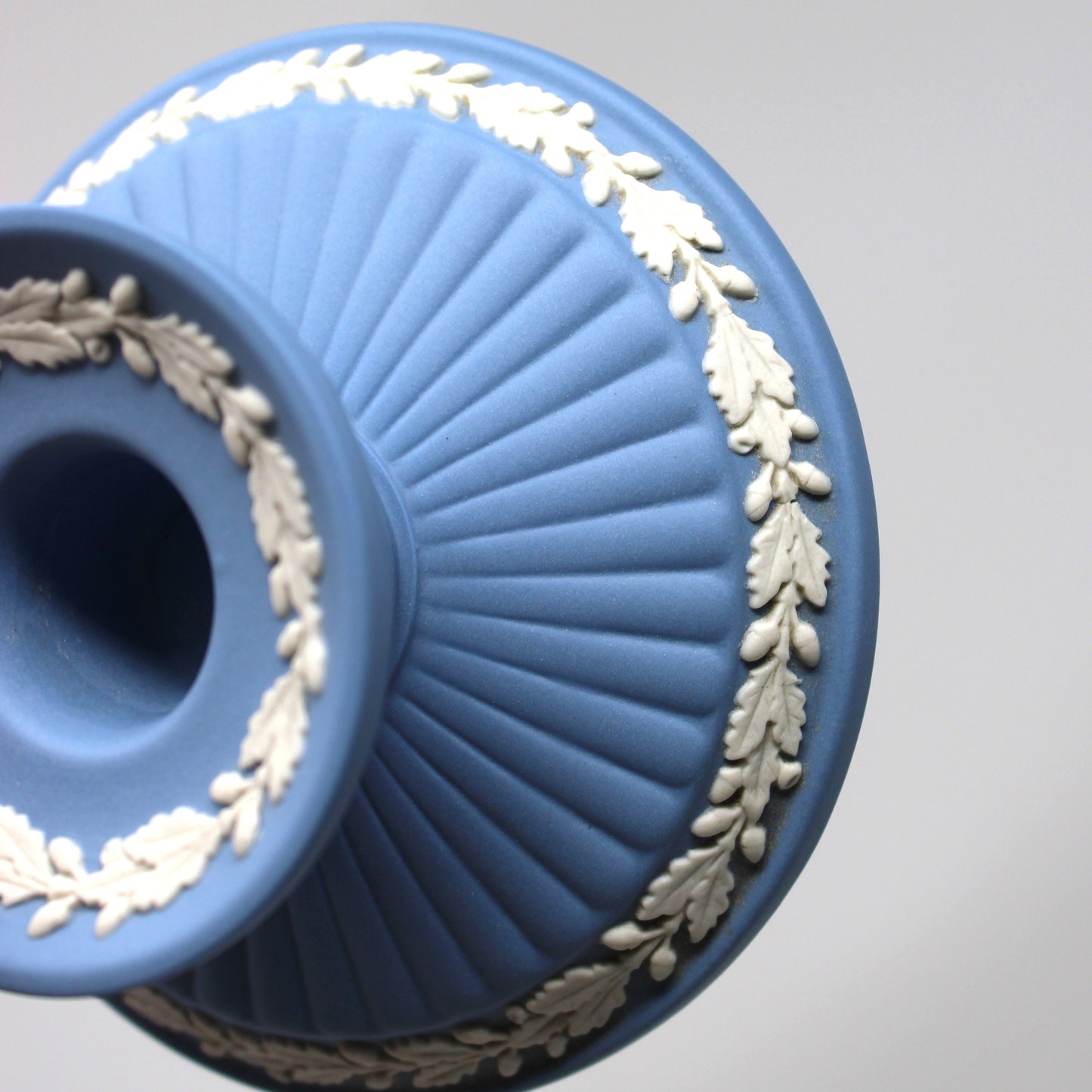 Candle Holder, Wedgwood, Blue Jasperware, Acorn and Oak Leaf, Neoclassical, 1978, Made in England