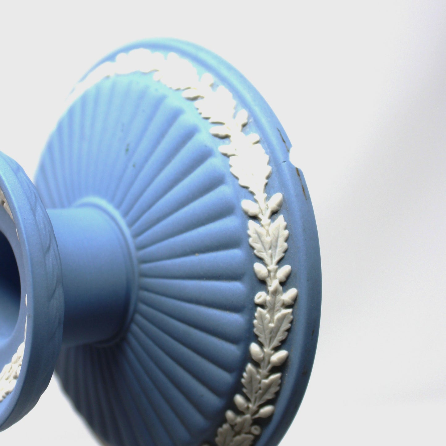 Candle Holder, Wedgwood, Blue Jasperware, CHIPPED EDGE, Acorn and Oak Leaf, Neoclassical, 1977, Made in England