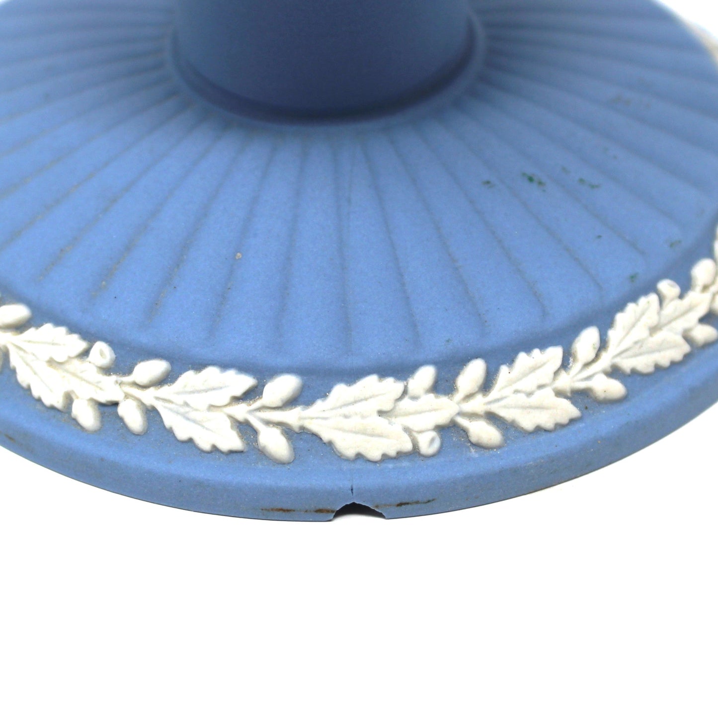 Candle Holder, Wedgwood, Blue Jasperware, CHIPPED EDGE, Acorn and Oak Leaf, Neoclassical, 1977, Made in England