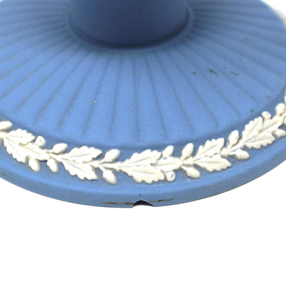 Candle Holder, Wedgwood, Blue Jasperware, CHIPPED EDGE, Acorn and Oak Leaf, Neoclassical, 1977, Made in England