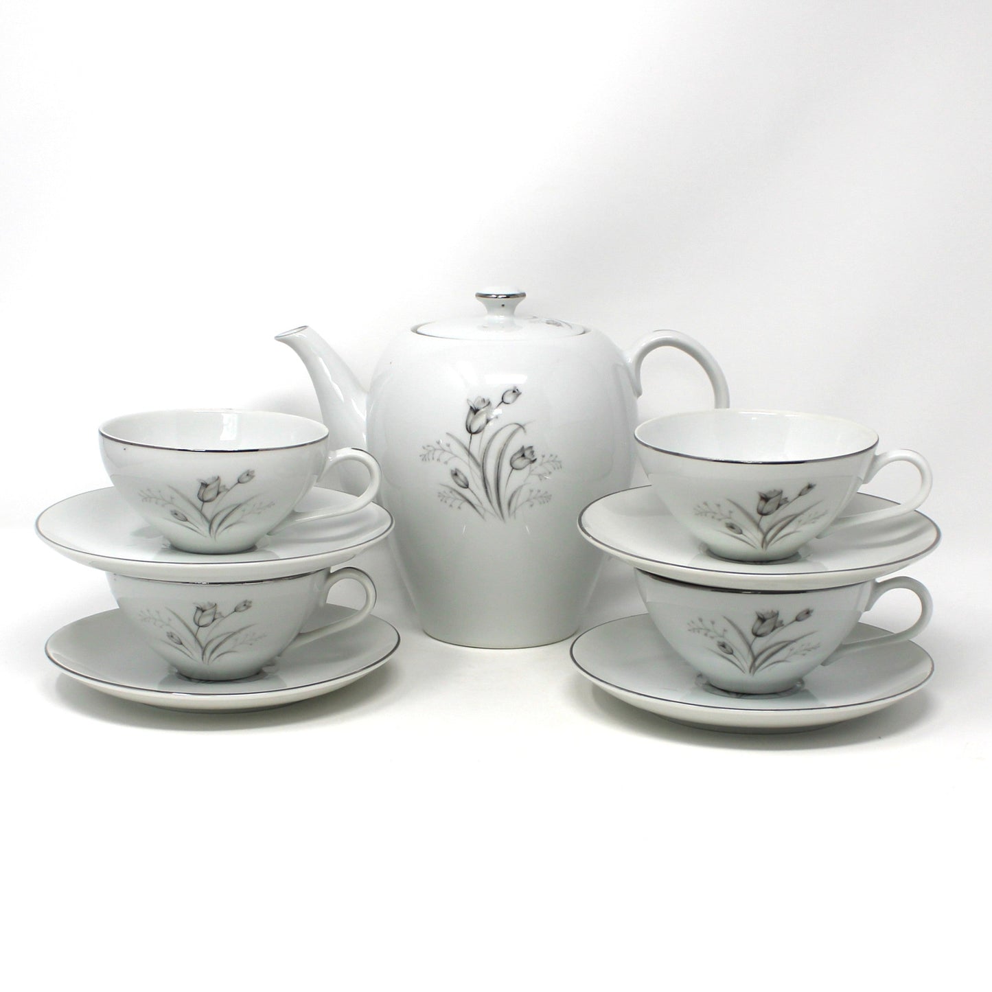Tea Set, Teapot, Cups and Saucers, Creative, Royal Elegance Pattern, Mid Century Japan, 9 Pcs, Vintage