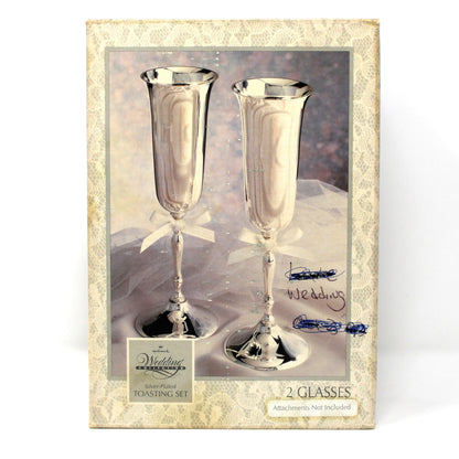 Champagne Flutes, Silverplate, Hallmark Wedding Collection, International Silver Co, Handmade, Bridal Toasting Set of 2, Vintage, 1970s